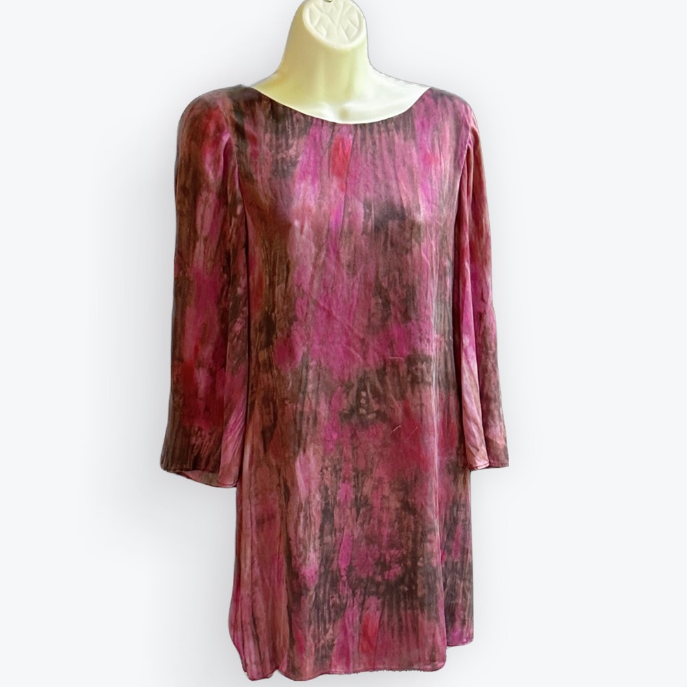Ethereal Boho-Chic Silk Watercolor Belled Sleeve Mini Dress Alice + Olivia - S
